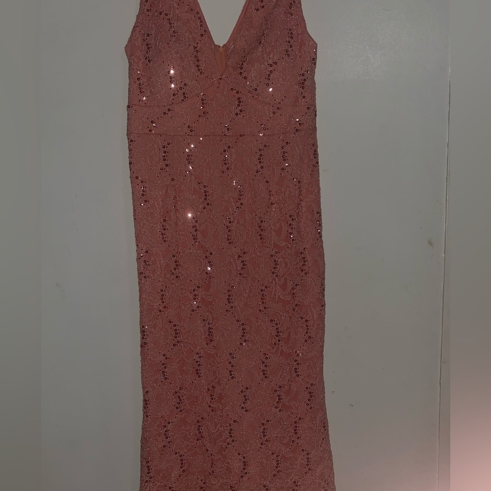 Long baby pink sparkly dress